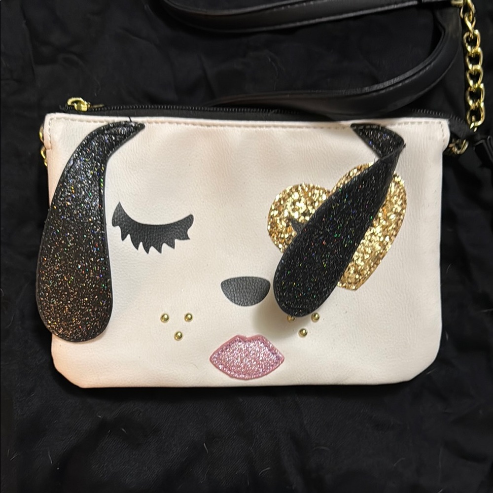 Betsey Johnson Dog Face Clutch - Cream and Gold